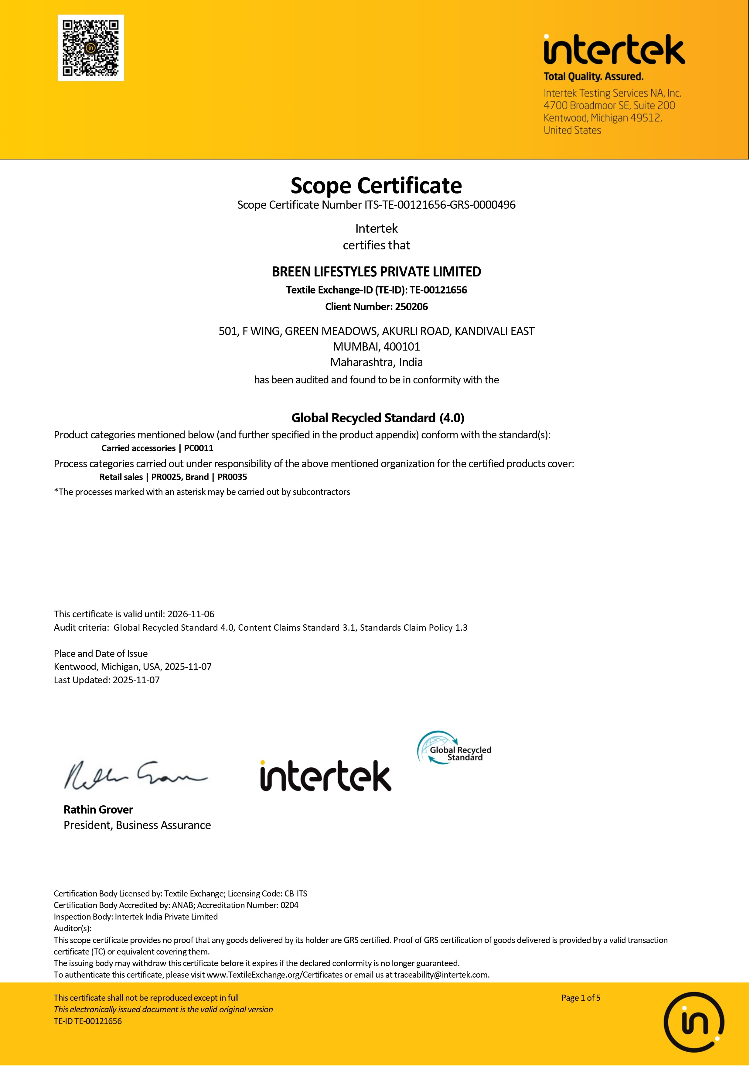 grs certificate